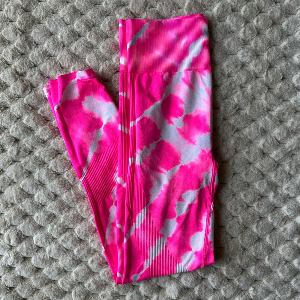 PINK tie dye seamless stretch compression active pants